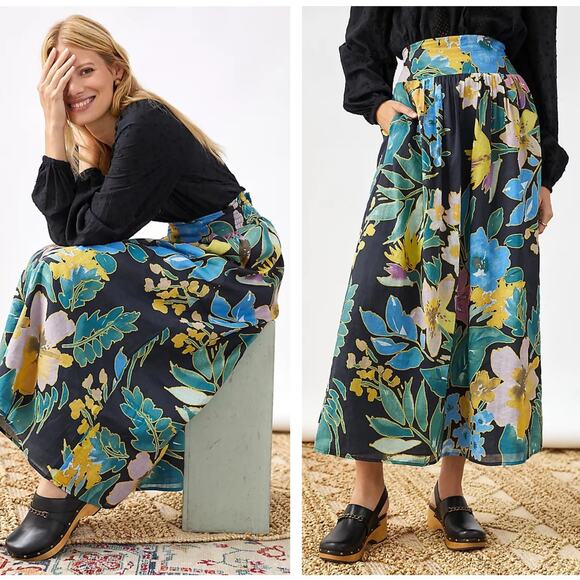 ANTHROPOLOGIE x DANIEL RAINN Floral Maxi Skirt Cotton Sz 2X {P38}